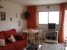 Dining table, TV, Sky TV, Radio, CD Player and view of the Mediterranean Sea